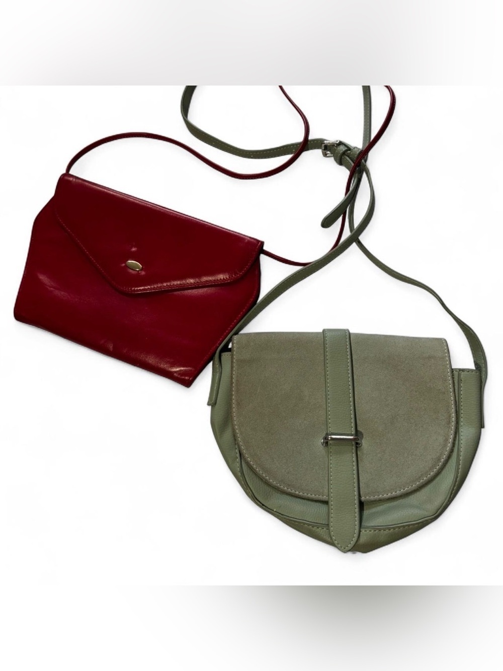 Moda Luxe Olive Saddle Crossbody and Burgundy Envelope Bag Set